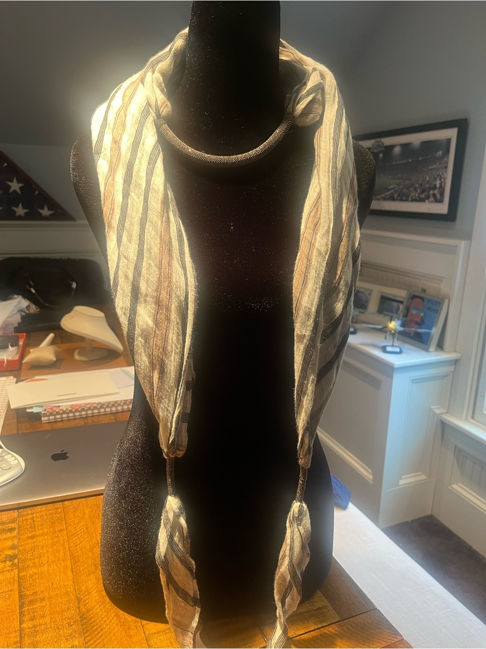 Brunello Cucinelli Cream and Brown Printed Silk Scarf - Picture 2 of 6